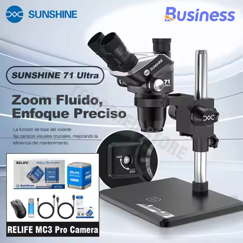 SUNSHINE 71Ultra Trinocular Microscope tools kit Continuous Smooth Zoom 0.65-5.5X Big Vision For Pho