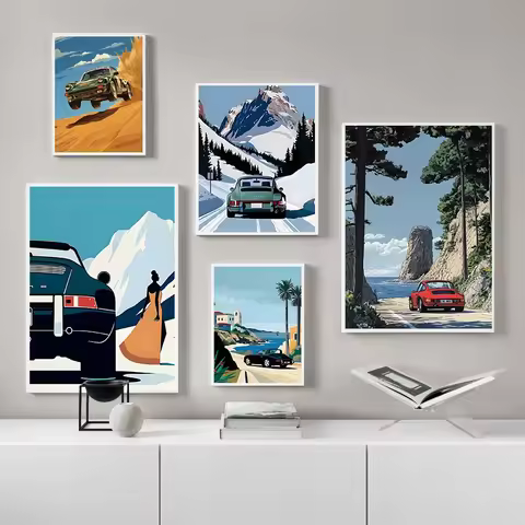 Classic Alpine Drive Poster Vintage Alpine Tour Cartoon Print Canvas Painting Wall Art Painting Home