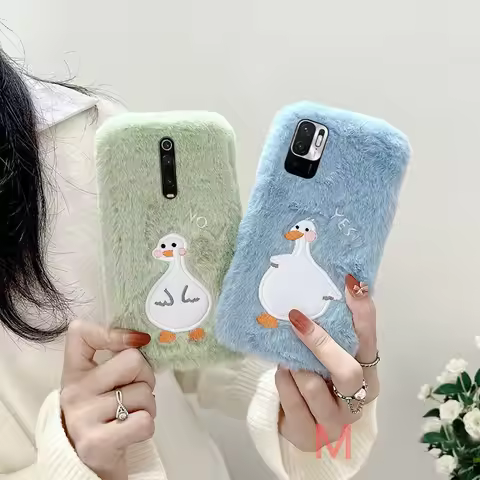Realme C35 C31 C21 C21Y Narzo 50A 50 30 Warm Plush Cute duck Fluffy fur Case for OPPO A74 A94 GT 2 M