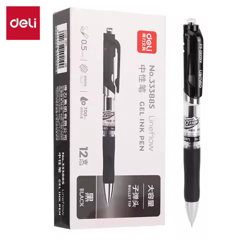 Deli 12-Pack 0.5mm Gel Pens, 700m Long-Run Writing, Smooth Black Ink for School & Office