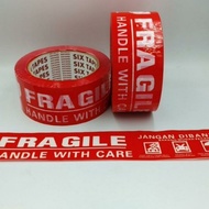 MERAH Red fragile writing tape, don't throw it, size 2 inches x 80m / 90 yards