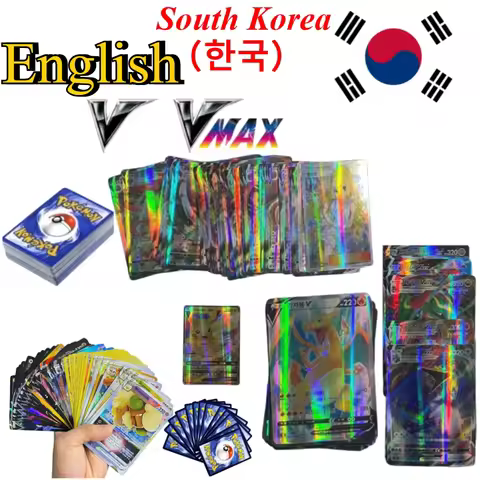 English Pokemon V VMAX Cards Korean Version Holographic Rare Flash Cards Set for Pokemon Trading Car