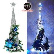 [特價]90CM銀藍色系聖誕裝飾四角樹塔聖誕樹+LED50燈插電式燈串藍白光
