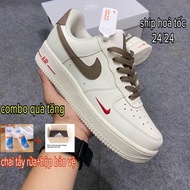 Nike_air Force 1 Brown White AF1 splash brown sneakers men women ankle boots air cushion height incr