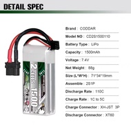 (Sarawak Only) CODDAR LIPO 2S1P 7.4V 1500MAH 110C