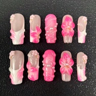 10 Pieces Of Handmade Nail Flower Pressing 33mm Square Nails In Multiple Colors, French Gradient Han