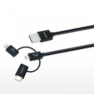 3合1 Type-C + Micro USB + Lightning 高速傳輸充電尼龍線 1.2米 黑色 XP-AA3I11_2-BK 香港行貨