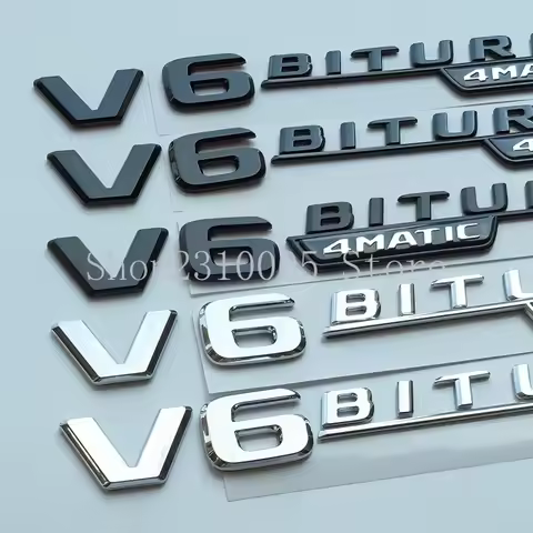 1 Pair 2017 Flat Letters V6 Biturbo 4matic 4matic+ Plus ABS Emblem for Car Fender Side Nameplate Log