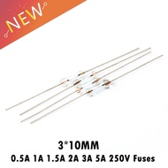 100Pcs/lot 3*10mm 250V Axial fast glass fuse with lead wire 0.5A/1A/1.5A/2A/3A/5A 250V Fuses Eco-fri