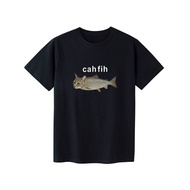 Cah Fih T-Shirt Fih Funny Mispelled Fish Meme T Shirt Cat and Fish Graphic Humor Tshirt Casual Cotto