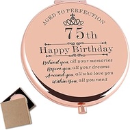 Cawnefil 75th Birthday Gifts for Women Rose Gold Compact Makeup Mirror Happy 75 Birthday Gift Ideas 