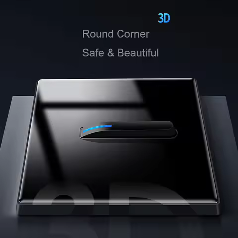 Wall Light Switch Outlet Socket, Black Glass Piano Key, Round Corner, L6 RC Series, 1 Gang, 2 Gang, 
