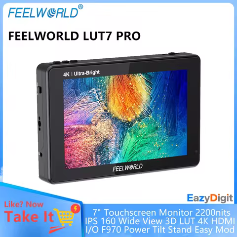 FEELWORLD LUT7 PRO 7" Touchscreen Monitor 2200nits IPS 160 Wide View 3D LUT 4K HDMI I/O F970 Power T