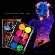 1Pc Halloween UV Face Paint 8 Colors Neon Fluorescent Body Paint Palette with a Make Up Brush