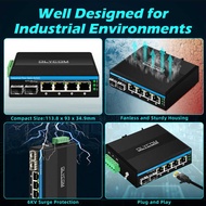 OLYCOM 6-Port Hardened Industrial DIN-Rail Network Switch 4 Gigabit PoE+ 2 x 1.25G SFP Fiber Ports 1
