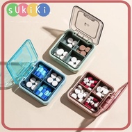 SUKIKII Travel Pill Box, 4-Cell Colorful Mini Pill Box, Portable Plastic Medicine Storage Box Medicine