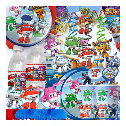 Super Wings Family Gathering Jett Dizzy Happy Birthday Banner Party Balloons Decorations Kids Outdoo