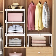 ชั้นวางของแบบยืดหดได้สำหรับตู้เสื้อผ้าแบ่งชั้นตู้ชั้นวางของหลายชั้นแบ่งช่องใส่ไม้แขวนตู้เสื้อผ้า