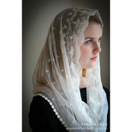 Muslim Katolik Lady Lace Shawl Sub Tudung Scarf Beige Black