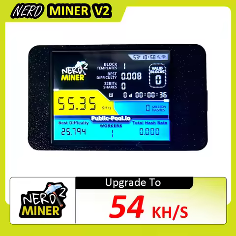NerdMiner V2 Hashrate, Smart Display, Crypto Solo, Lottery, Nerd Miner, Bitcoin Miner ESP32-2432S028