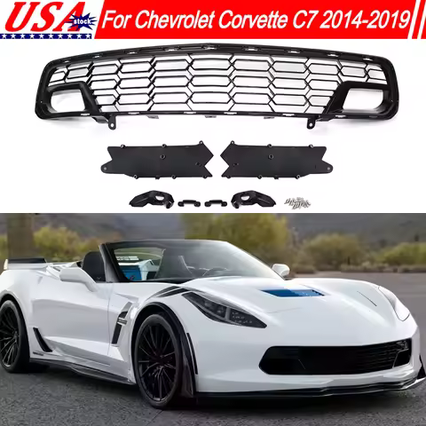 Car Front Grille with Camera Hole For Chverolet Corvertte C7 Z06 Z51 2014-2019 Glossy Black Front Bu