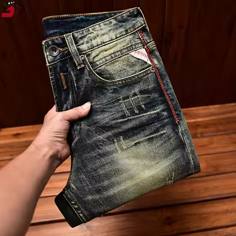 Luxury Soft Jeans Men's Fall New Design Trendy Slim Fit Stretchy Pants Elegant Business Casual Wardr