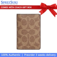 Coach Men Men Wallet In Gift Box Id Wallet In Signature Canvas Tan & Black # CW367