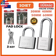 SOIET Pad Lock *30mm to 60mm* 3 Keys Top Security Safety Lock (Long & Short) 30mm 40mm 50mm 60mm 70m