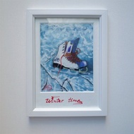 溜冰鞋繪畫聖誕節原創藝術冬季牆藝術框架繪畫