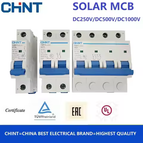 CHINT Solar DC Circuit Breaker NB1-63DC 1P 2P 4P DC250V DC500V DC1000V 10A 16A 20A 32A 40A 50A 63A E