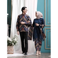 KEMEJA Albatik - MUTHIA NAVY COUPLE SET (Shirt, skirt free shawl)
