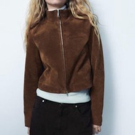 Zara 棕色真皮短款外套