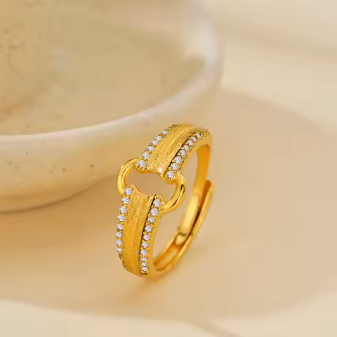 Luxury 24K 9999 Pure Gold real gold Women's gold ingot lock diamond ring