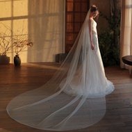 Simple Sen Main Wedding Bridal Veil White Long Train Wedding Plain Gauze Design Travel Pattie Headwe