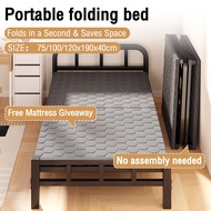 No-assembly Foldable Bed Single Katil Lipat 75/100/120x190x40CM Includes mattress Bed Frame Metal Fo