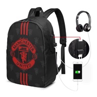 Manchesters United USB Men Laptop Backpack 17in Outdoor Travel Kid Large Capacity Student Schoolbag 