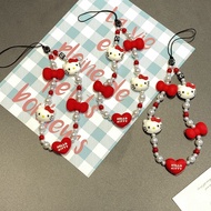 Cute Hello Kitty Phone Strap with Beaded Chain Universal Phone Lanyard for Girls CCD Camera Accessor