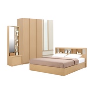 INDEX LIVING MALL ชุดห้องนอน รุ่นชิซูโอกะ ขนาด 6 ฟุต (เตียง ตู้เสื้อผ้า 5 บาน โต๊ะเครื่องเเป้ง) - สี