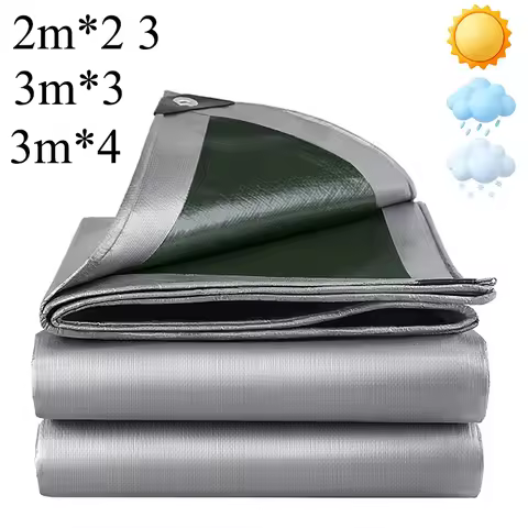Waterproof Tarpaulin 2m*2 2*3 3*3 3×4m Green Silver Tarp Rain Cover Uv Block Awning Canopy Awning Ba