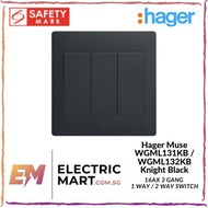 Hager Muse WGML131KB / WGML132KB 16AX 3 Gang 1 Way / 2 Way Switch (Suitable for BTO)