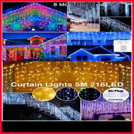 216 LED Icicle Curtain String Lights Droop Outdoor Eaves Garden Decoration Holiday