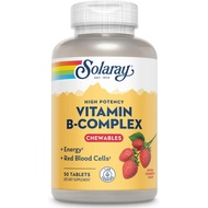 SOLARAY Vitamin B-Complex Kunyah, Strawberi, Tenaga Sihat, Sel Darah Merah, Sokongan Tekanan & Metab