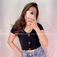Atasan Crop top Wanita Rib Button / Kaos Neci Wanita / Crop Top Neci kancing / Crop Top Knit /Baju c
