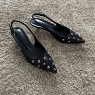New store openingNew Summer Womens Sandals Metal Rivet High Heels Footwear Elegant Slingback Pointed