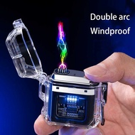 Double Arc Lighter USB Rechargeable Waterproof Electronic Transparent Fashion Lighter for Men, Gadge