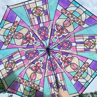 Stained Glass Color Transparent Folding Umbrella Full Automatic Glass Transparent R4q0