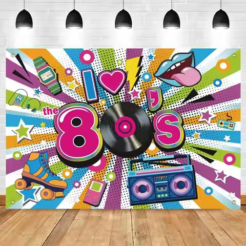 80‘s Backdrop I Love The 80s Hop 1980 Adult Birthday Party Photography Background Photo Studio Prop 
