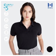 MOS เสื้อโปโลหญิงคอปกแขนสั้น รุ่น SIMPLI5 Cool Mode ประหยัดไฟเบอร์ 5 ยับยากไม่ต้องรีด SPF002-BKB01 ด