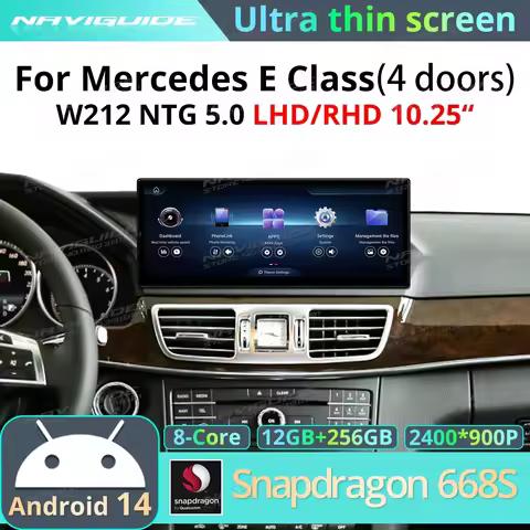 NAVIGUIDE 10.25" Android14 Ultra thin Screen For Mercedes E Class W212 NTG 5.0 Wireless Carplay Andr