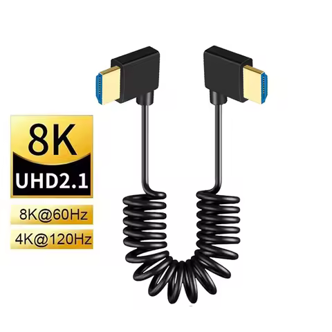 Portable 8K UHD Coiled Spring Video Cable 2.1 Standard 8K@60Hz 4K@120Hz Left Right Angle Cord for Ga